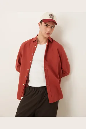 MANGO Linen mix long sleeve shirt in rust