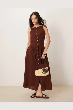 ASOS Slash neck button down waistcoat maxi dress chocolate