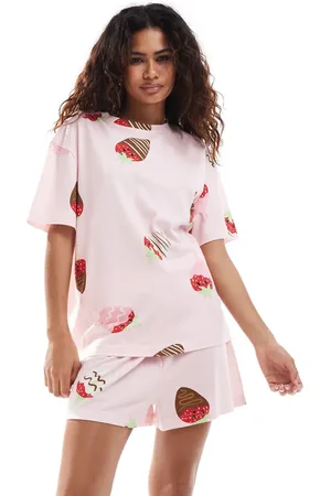 ASOS Chocolate strawberry oversized tee & short pyjama set in