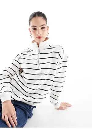 Cotton On Cotton On oversized collar half zip sweatshirt in black and white stripe