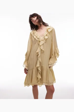 & OTHER STORIES Sheer chiffon mini dress with ruffles and tier hem in buttermilk yellow