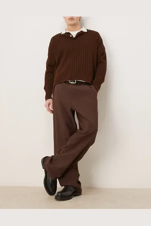 ASOS Wide leg smart trousers with pleats in brown