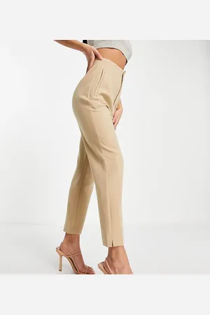 Stradivarius Petite slim tailored trousers in dark beige