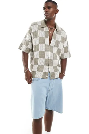 JACK & JONES Checkerboard crochet shirt in beige
