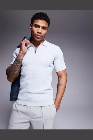 River Island Knitted muscle fit polo in light
