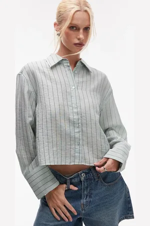 MANGO Cropped striped shirt in pale
