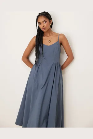 Threadbare V-neck cotton rich midi dress with drop waist in