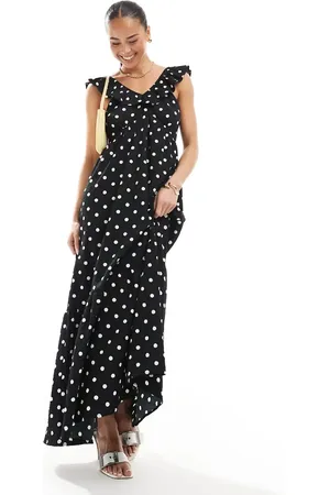 Brave Soul Polka dot maxi dress with ruffle detail in