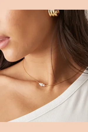 ASOS Stainless steel short necklace with faux pearl detail in tone