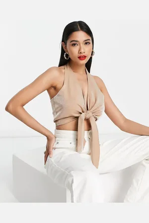 ASOS Halter tie front cami in tan