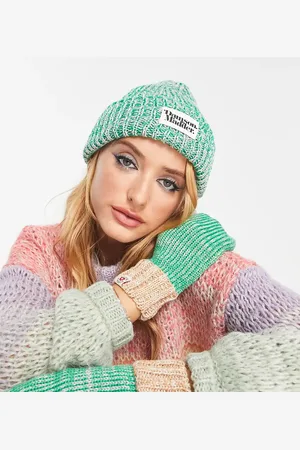 Damson Madder Exclusive beanie and mittens set in green & pink space dye
