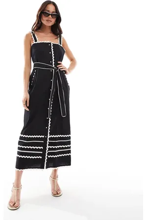 French Connection Cambria cotton ricrac midi dress in black and white
