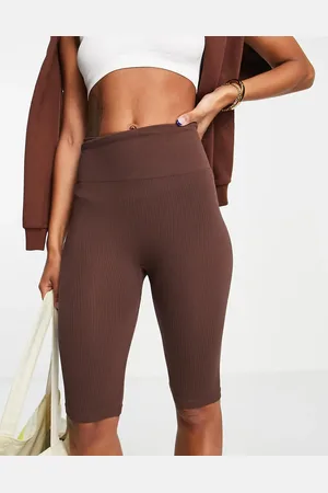 Stradivarius Seamless ribbed legging short in chocolate
