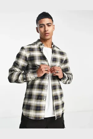 Farah Brewer cotton slim fit check shirt in khaki