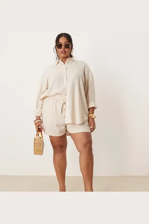ASOS Curve pull on shorts with linen co-ord in stone