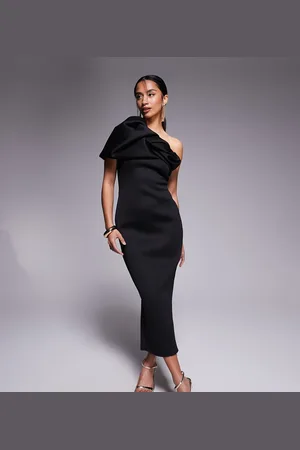 ASOS ASOS DESIGN Petite scuba structured puff sleeve bandeau midi dress in
