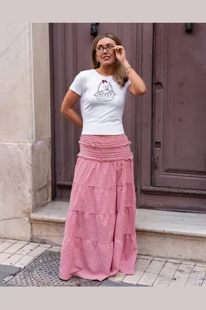 Daisy Street X Molly Mcfarlane boho tiered ruffle maxi skirt in gingham co-ord