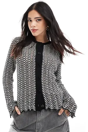ASOS Knitted cardigan in contrast crochet stitch in black and white