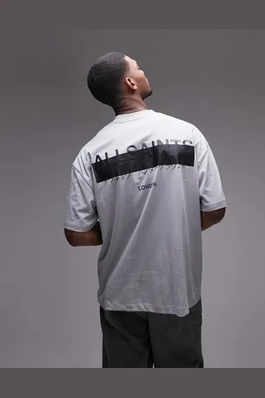 AllSaints Redact oversized embroidered logo t-shirt in machine grey