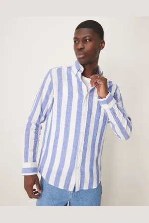 GANT Shield logo cotton linen/cotton bold stripe shirt in mid