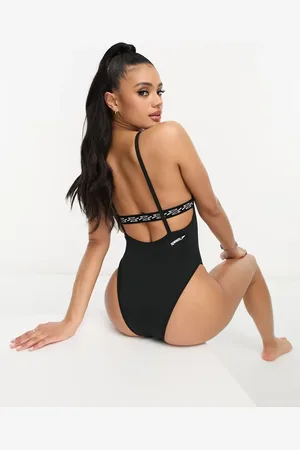 Speedo Logo elastic high leg swimsuit in