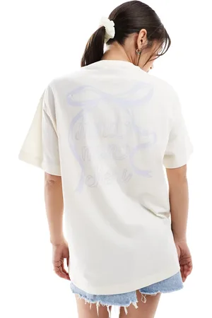 Miss Selfridge Premium oversized graphic bow back print t-shirt in
