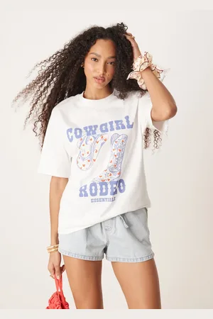 Gina Tricot Oversized short sleeve cow girl rodeo graphic print t-shirt in