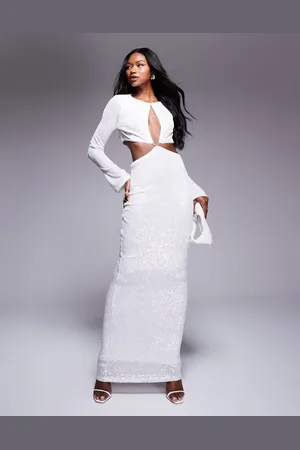 ASOS Sequin long sleeve wrap around maxi dress with keyhole detail in