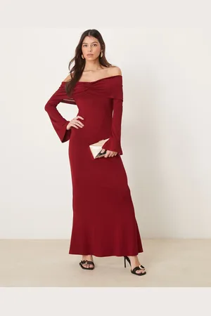 ASOS Foldover ruched bardot maxi dress in