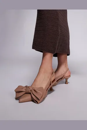 River Island Bow detailed slingback heel in dark beige