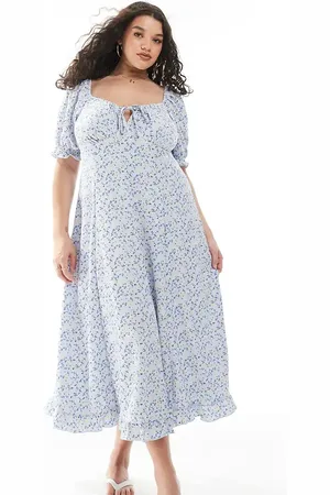 New Look New Look Curve crinkle milkmaid midi dress in floral