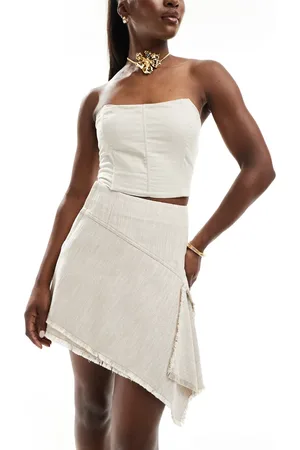 & OTHER STORIES Linen blend mini skirt with cut about asymmetric raw hem in light beige