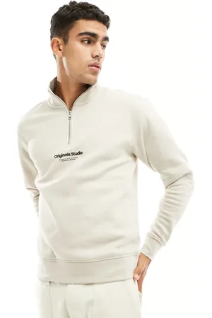 JACK & JONES 1/4 zip sweat with central logo in beige