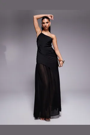 ASOS One shoulder asymmetric satin & chiffon maxi dress in