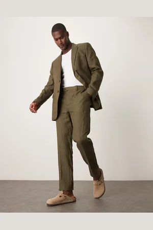 MANGO Slim fit linen suit trousers in co-ord