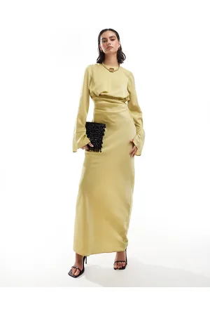 ASOS Draped front tuck sleeve bias maxi dress in lime