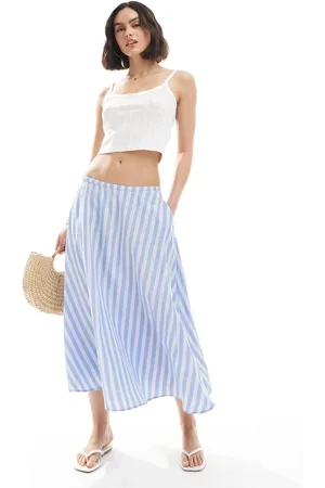 ASOS Cotton circle midi skirt in blue stripe