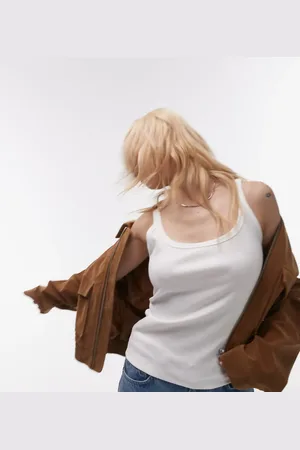 Topshop Skinny strap scoop rib vest in