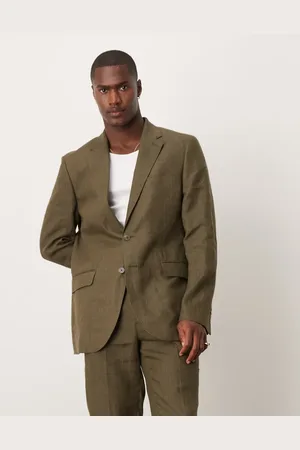MANGO Slim fit linen suit blazer in co-ord 17