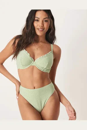 ASOS Anna seersucker high leg high waist bikini bottom in stripe