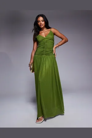 Aria Cove Chiffon v neck dropped pleated waist maxi dress in