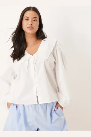 ASOS Curve linen blend shirred contrast waist shorts in
