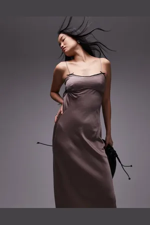 Nialaya Lee satin bow detail cami maxi dress in taupe