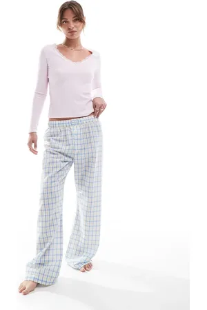 Cotton On Cotton On checked boyfriend boxer pyjama trousers in and blue