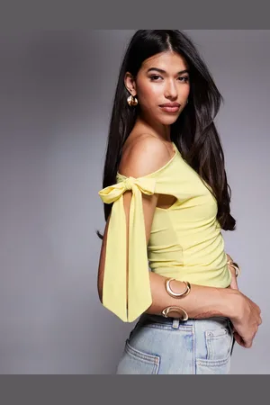 ASOS Slinky off the shoulder bow tie detail in