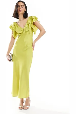 New Look Ruffle sleeve satin midi dress in bright