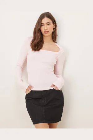 Gina Tricot Low neck long sleeve ribbed jersey top in