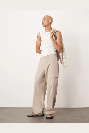 ASOS Smart wide leg cargo trousers in stone with elasticated waist