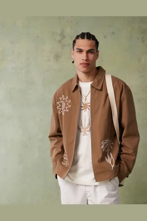 ASOS Oversized embroidered harrington jacket in camel