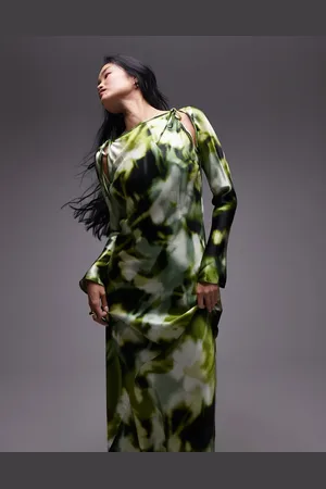 Topshop Slash neck dress with arm cut out in floral